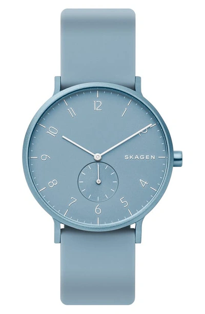 Skagen Aaren Kul?r Rubber Strap Watch, 41mm In Light Blue