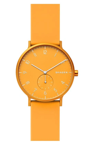 Skagen Unisex Aaren Aluminum Yellow Silicone Strap Watch 41mm Created For Macy's In Orange