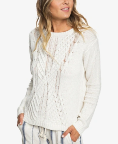 Roxy Glimpse Of Romance Cable Knit Sweater In Marshmallow