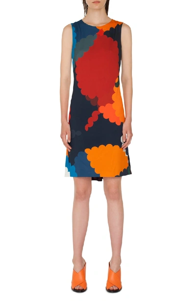 Akris Punto Nuvola-print Jersey Shift Dress In Blu Mare-multicolor