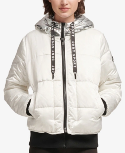 Dkny Sport Metallic-hood Puffer Jacket In White/silver | ModeSens