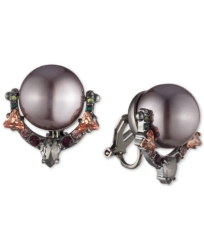 Carolee Hematite-tone Crystal & Imitation Pearl Clip-on Door Knocker Earrings In Purple