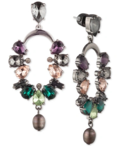 Carolee Hematite-tone Crystal & Freshwater Pearl (7x9mm) Cascade Drop Earrings In Multi