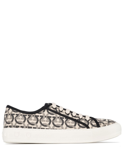 Ferragamo Jacquard Gancini Lace-up Trainers In Black