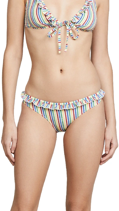 Solid & Striped Milly Seersucker Hipster Swim Bikini Bottoms In Yellow/ Blue/ Pink