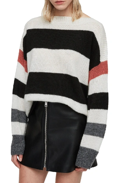 Allsaints Suwa Striped Sweater In Chalk/ Black
