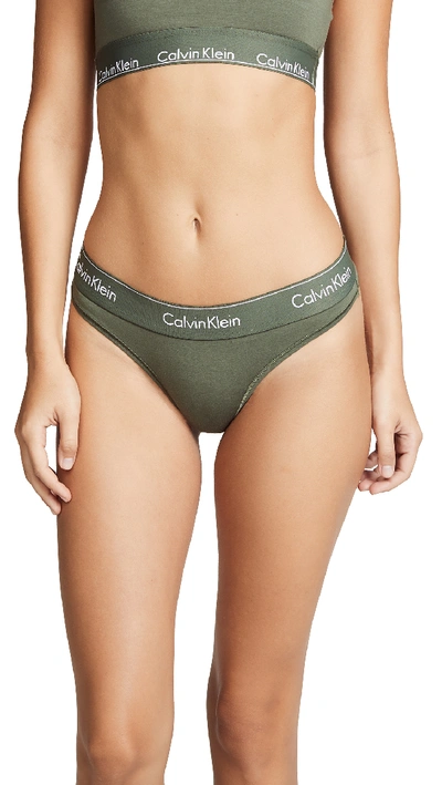 Calvin Klein Underwear Modern Cotton Thong In Beetle
