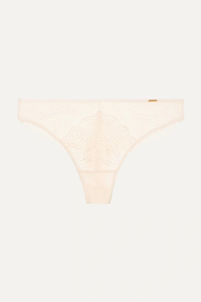 Chantelle Pyramide Stretch-lace And Tulle Tanga Briefs In Golden Beige