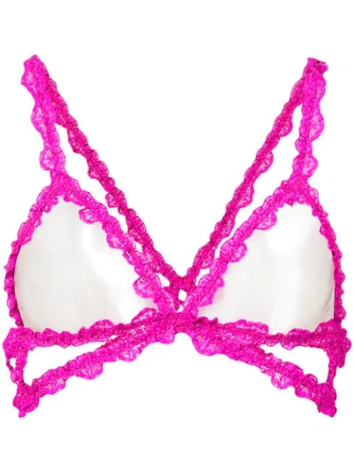 Fleur Du Mal Lace Bondage Triangle Bra In Fuchsia