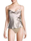 Fleur Du Mal Cowlneck Silk Camisole In Platinum