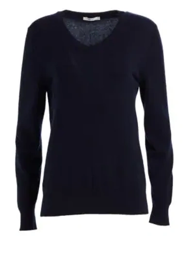 The Row Maley V-neck Long-sleeve Cashmere-blend Sweater In Dark Navy