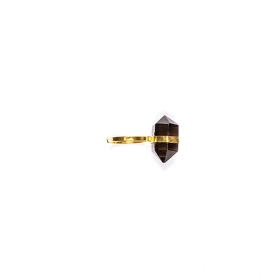 Tiana Jewel Goddess Bi-terminated Smokey Quartz Ring Gold In Black