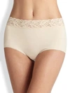 Wacoal Cottonsuede Lace-trim Full Briefs In Sand