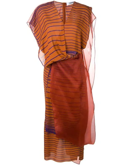 Chalayan Layered Organza Striped Dress In Brown