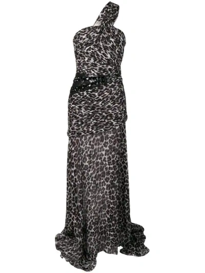 Pinko Leopard Print Evening Dress In Black