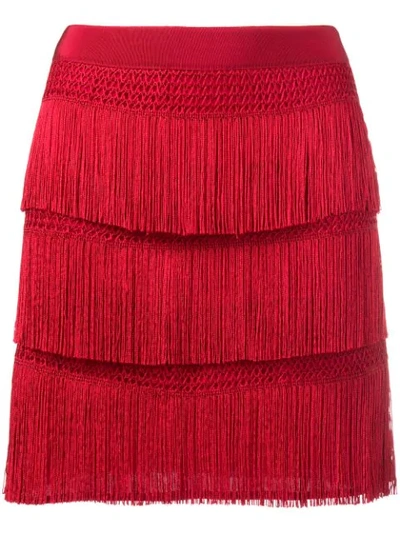 Alberta Ferretti Beaded Layered Skirt In Red