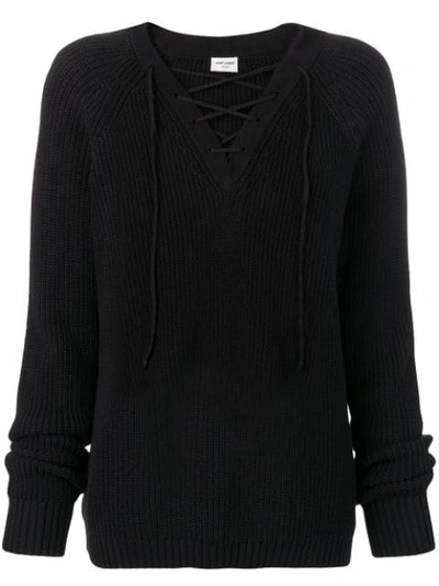 Saint Laurent Knitted Jumper In Black