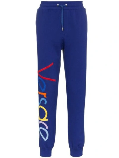 Versace Embroidered Logo Sweatpants In Blue