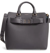 Burberry Marais Medium Leather Belted Tote Bag In Charcoal Grey