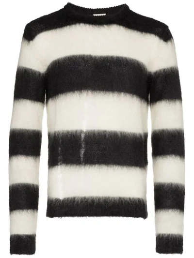 Saint Laurent Stripe Mohair Blend Crewneck Sweater In Black