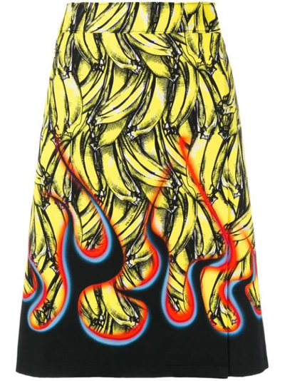 Prada Banana And Flame-print Wrap Cotton Skirt In Black