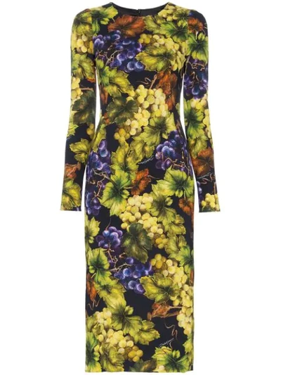 Dolce & Gabbana Grape Print Dress In Hneuva Fdo Nero