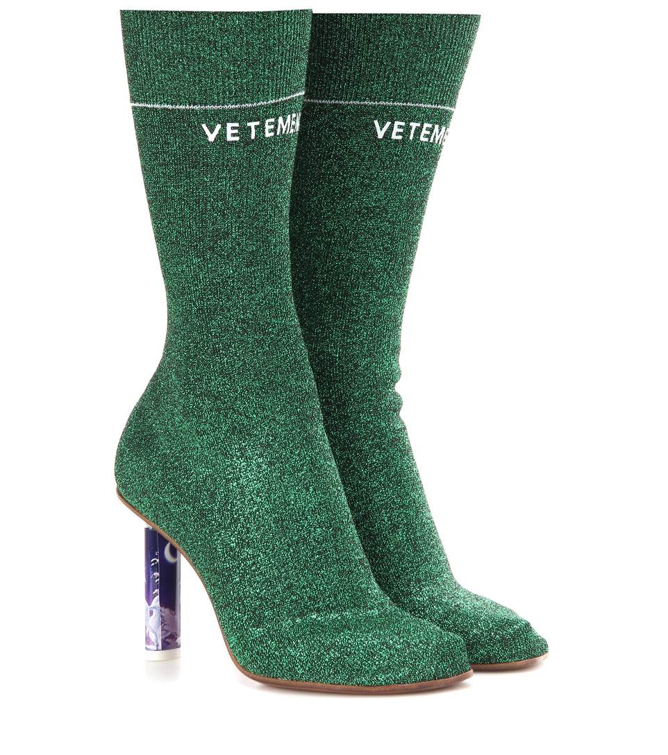 Vetements Glitter Sock Jersey Ankle Boots In Green ModeSens