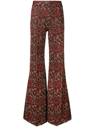 Chloé Metallic Jacquard-knit Flared Pants In A Multicolor Red