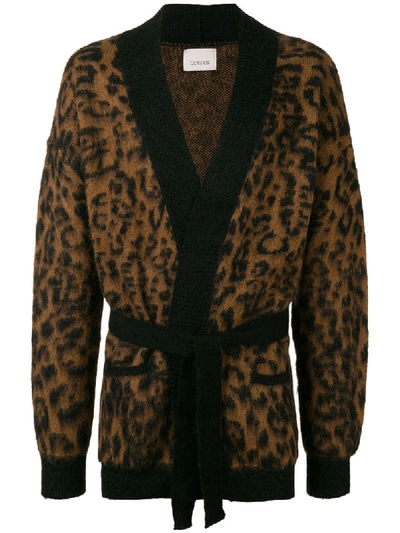 Laneus Leopard Knit Cardigan In Brown