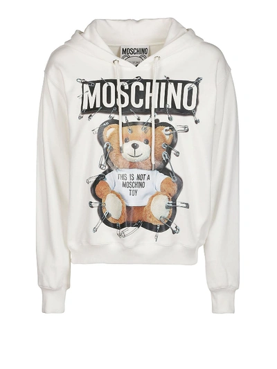 Moschino Bear Print Hoodie In White