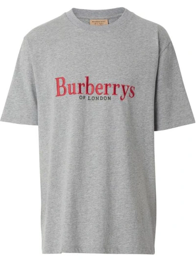 Burberry Embroidered Archive Logo Cotton T In Pale Grey Melange
