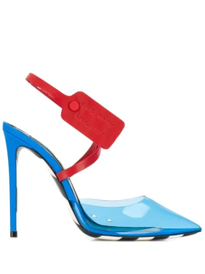 Off-white 110mm Zip Tie Plexi & Leather Pumps In Blue