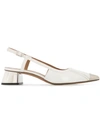 Marni White Patent Cap Toe Slingback Heels In Lily/white