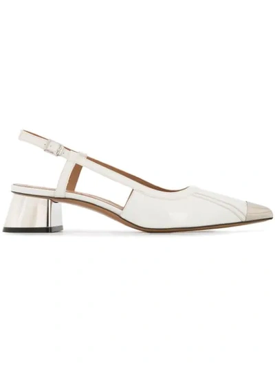 Marni White Patent Cap Toe Slingback Heels In Lily/white