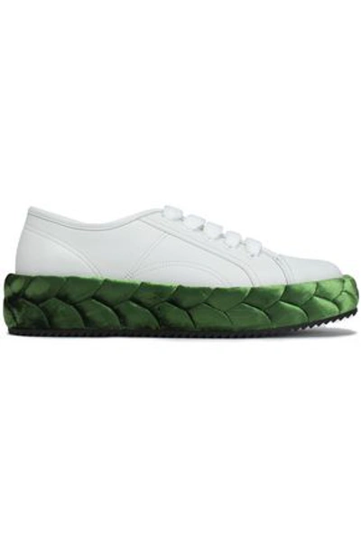 Marco De Vincenzo Woman Braided Velvet-trimmed Leather Sneakers White