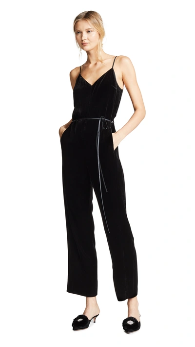 Rag & Bone Jamie Velvet V-neck Belted Jumpsuit In Black