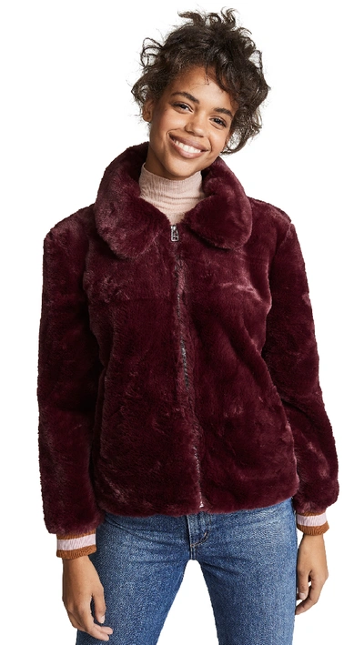 Joa Faux Fur Bomber In Wine