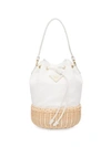 Prada Canvas And Wicker Bucket Bag In White