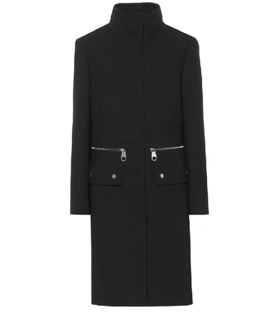 Chloé Stand-collar Zip-waist A-line Wool Coat In Black