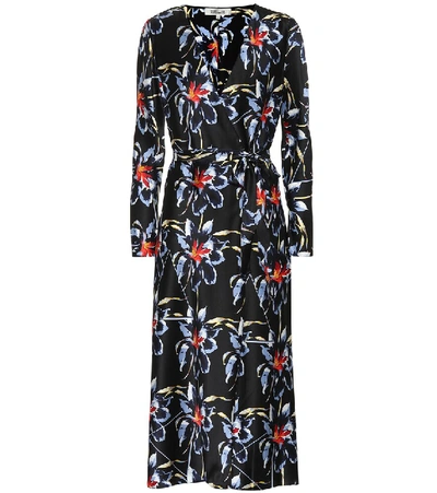 Diane Von Furstenberg Tilly Long-sleeve Floral Silk Wrap Dress In Black