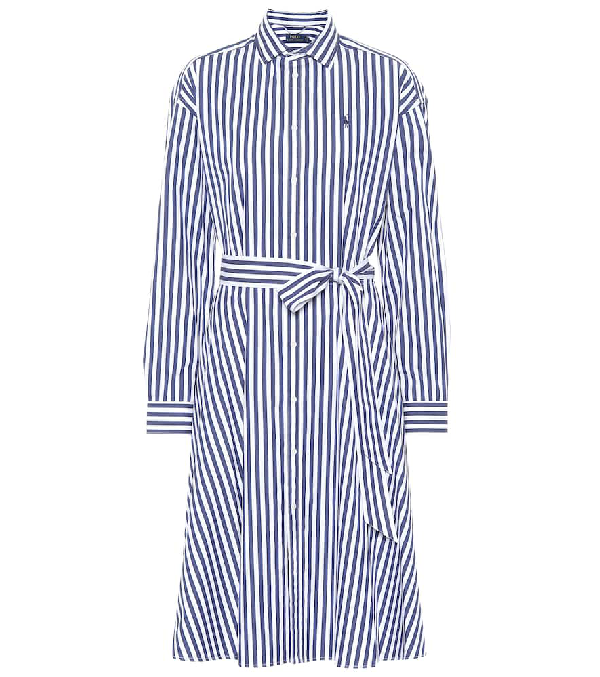 Polo Ralph Lauren Striped Cotton Midi Dress In Blue | ModeSens