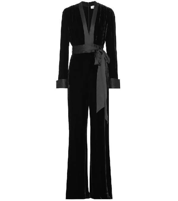dvf black velvet jumpsuit