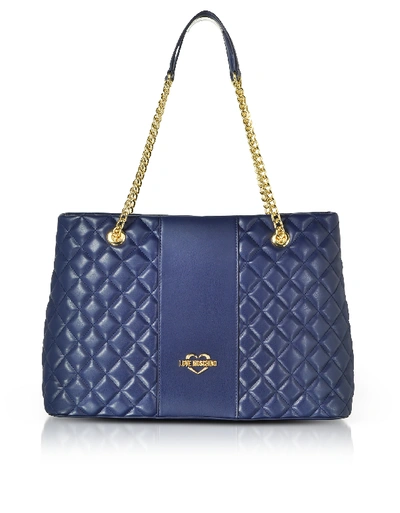 Love Moschino Quilted Eco Leather Tote Bag In Blue