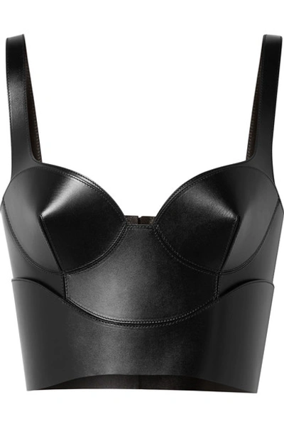 Alexander Mcqueen Cropped Leather Bustier Top In Black