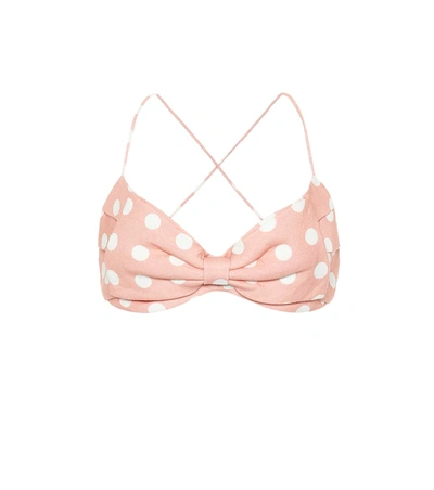 Zimmermann Bow-embellished Polka-dot Linen Bra Top In Pink