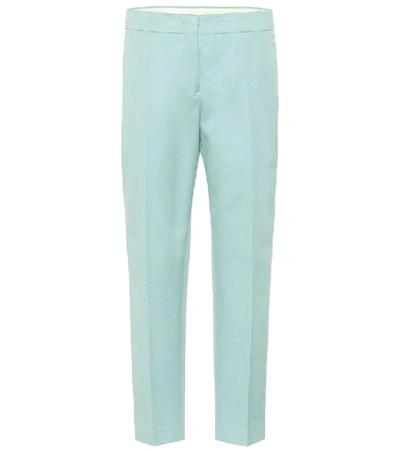 Jil Sander Cropped Cotton Pants In Blue