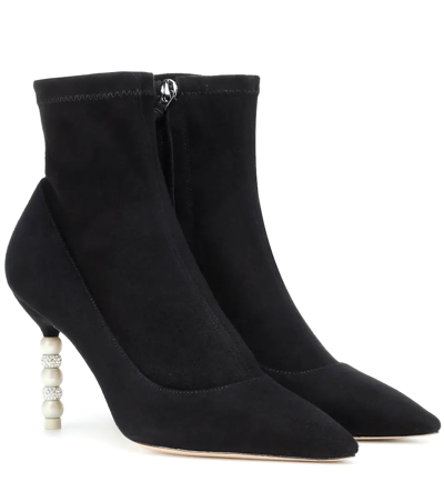 Sophia Webster Coco Suede Crystal And Pearly Booties In Black