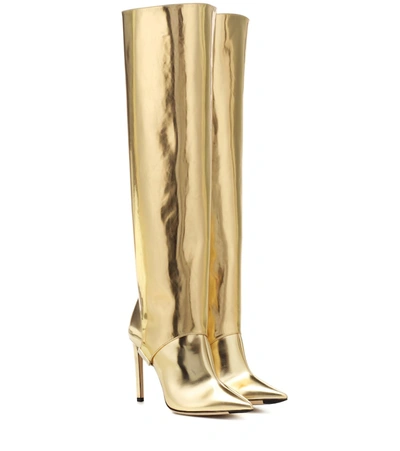 Jimmy Choo Hurley 100 Convertible Metallic Mirrored-leather Knee Boots In Gold