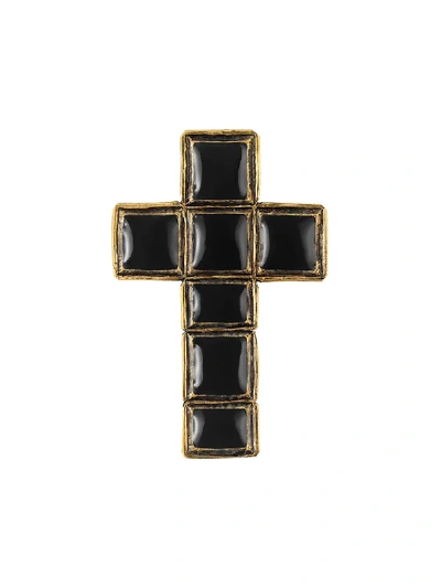 Gucci Enameled Cross Brooch In Black