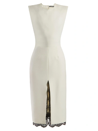 Alexander Mcqueen Ivory Lace-trimmed Wool-blend Midi Dress In White